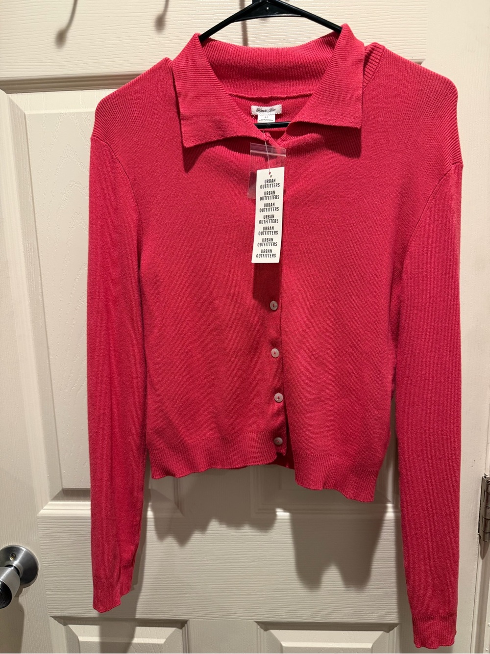 URBAN OUTFITTERS Women’s Pink Button-Up Collared Sweater
